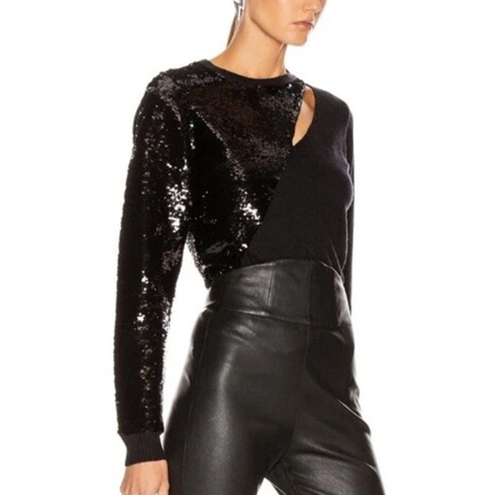 RtA Teagan Sequin Combo Cutout Sweater S Black Silk Cashmere Blend Knit Pullover